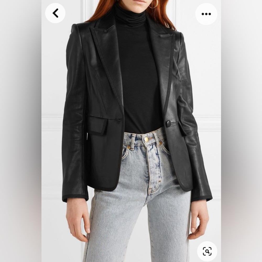 L'AGENCE Paulie Grosgrain-Trimmed Leather Blazer Sz 6 NWT